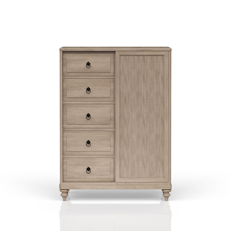 Commode à 5 tiroirs avec porte coulissante et rangement suspendu Binette