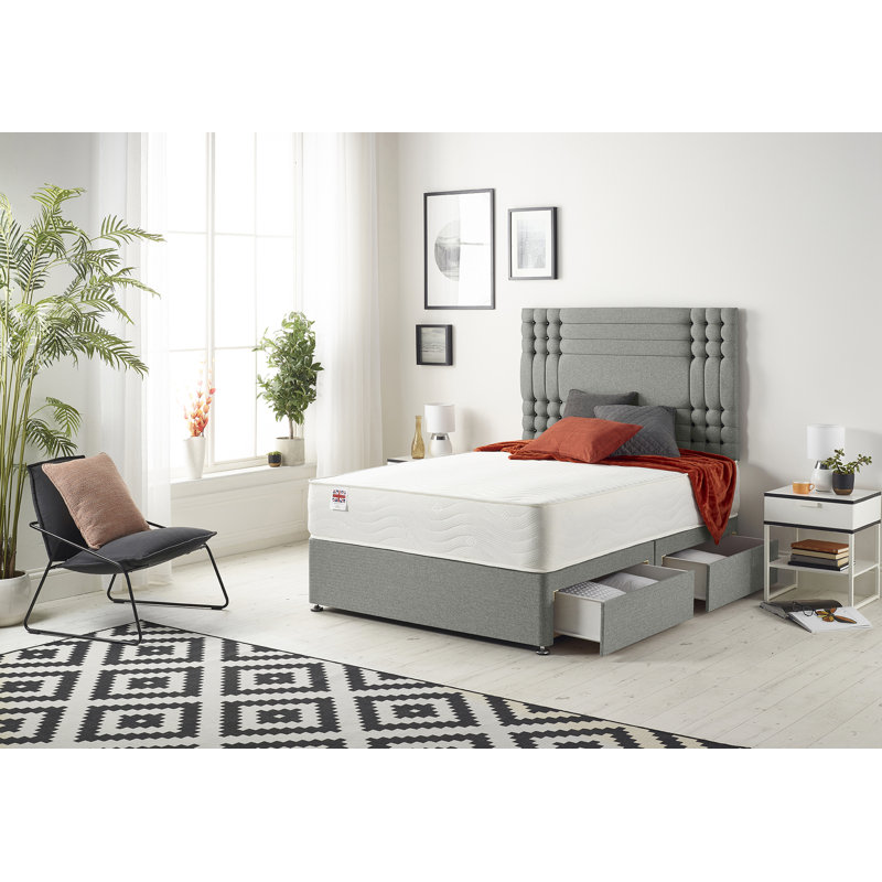 Dennishia Coilsprung Divan Bed Set, Silver, 2 Drawers, Double (4'6)