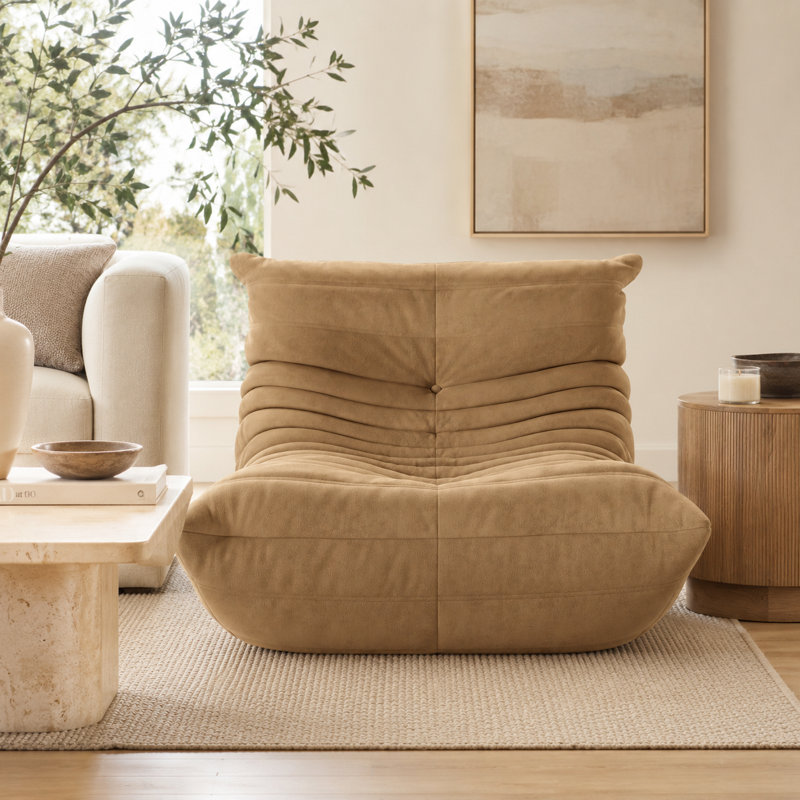 Uncompressed Monett 32" W Bean Bag Lounge Chair, Light Brown Microfiber