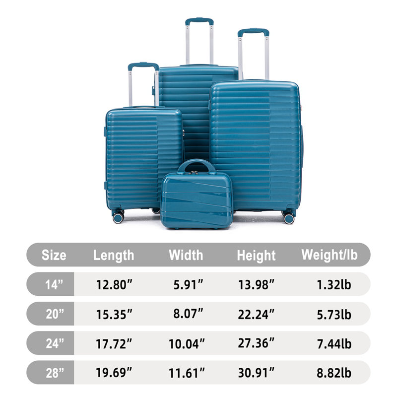 14 "/ 20" / 24 "/ 28" 4 pièces / ensemble dans un bagage à roulettes en PP, une valise de transport, une tringle en fer, une serrure à mot de passe à combinaison, un étui à cosmétiques de 14 po
