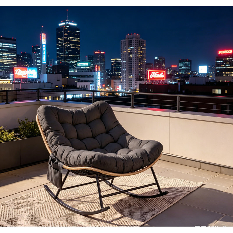 Indoor/Outdoor Rocking Chair with 450 Lbs Capacity, Heavy-Duty Metal Frame & Water-Resistant, Single Arc Leg Design with Thick Cushion for Patio, Garden & Living Room