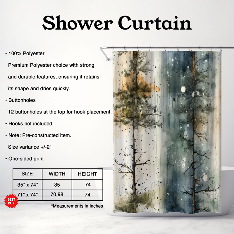 Rideau de douche Snow-Dust Trees - Premium, H 74 po x l 71 po
