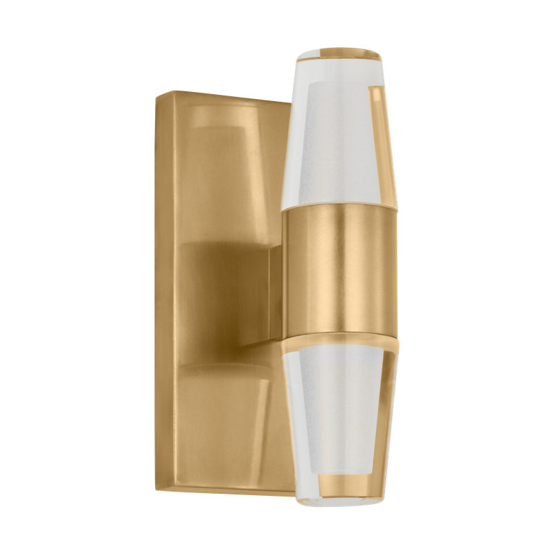 Sean Lavin Lassell 2-light single short wall sconce in polished nickel finish with crystal shades, Hand Rubbed Antique Brass