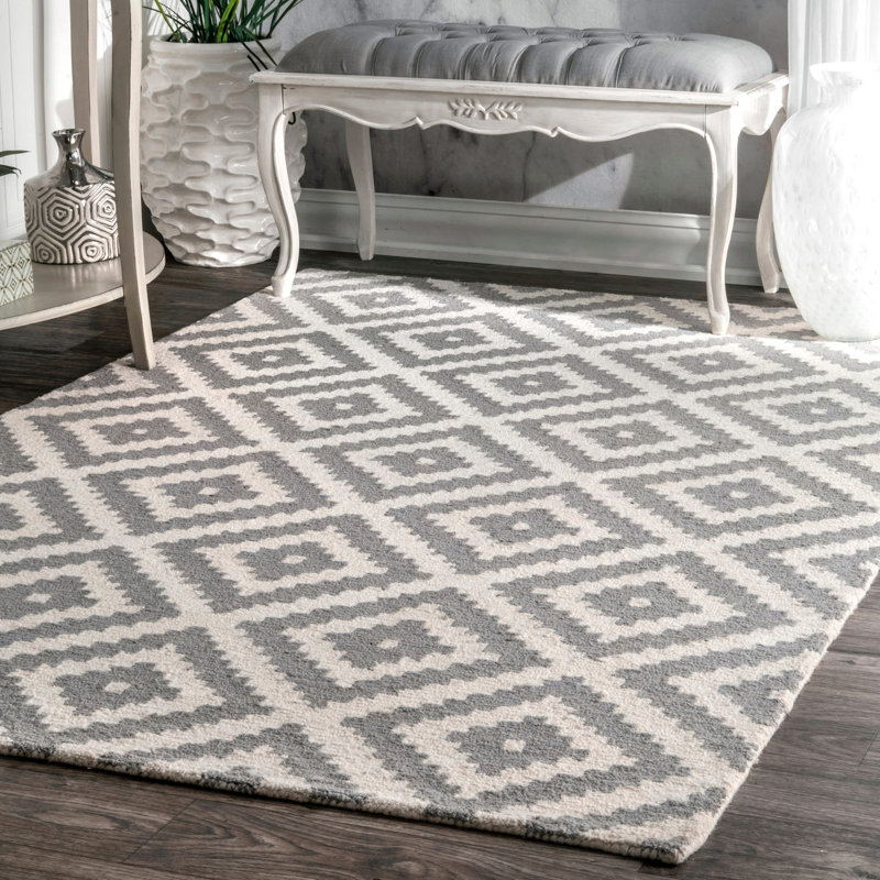 Geometric Wool Hand Woven Area Rug, Rectangle 152 x 244cm
