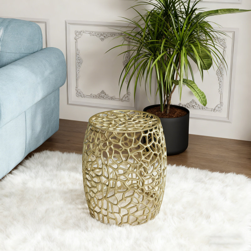 Table de bout cylindrique en aluminium avec motif complexe - doré, Doré