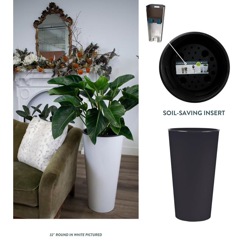 32"H Tall Round Plastic Planter, Warm Gray