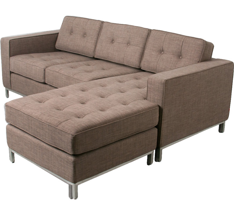 Jane Chaise Sectional, Totem Pebble, Stainless Steel, 30" H x 82" W x 65" D