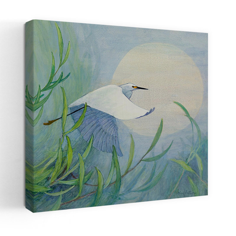 Aigrette enneigée en vol, H 32 po x l 32 po