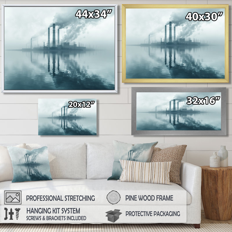 Monochromes gris électrique centrale paysage I - centrales électriques Wall Living Room, Cadre flottant doré