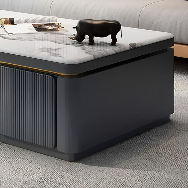 Table basse moderne et simple en marbre de luxe, Blanc / gris, H 18,11 po x L 62,99 po x l 31,49 po