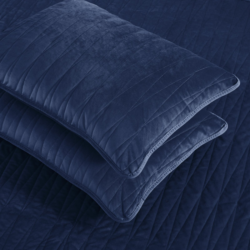 Navy Twin Reversible Velvet Quilt Set