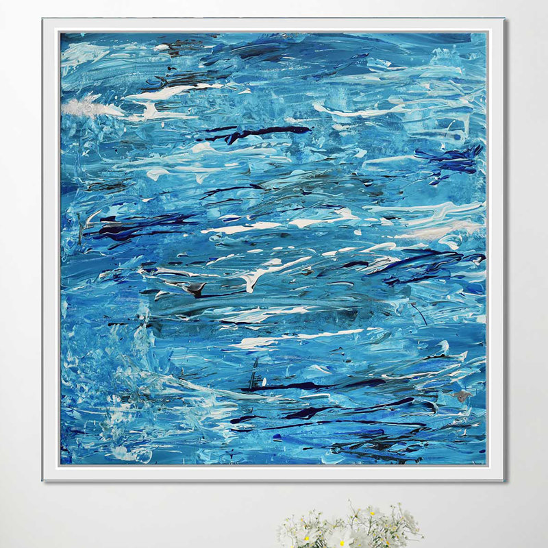 «Blue Maze (Hort)» par Cassie Studios - reproduction imprimée, H 21,5 po x l 21,5 po x P 2 po, Cadre flottant blanc
