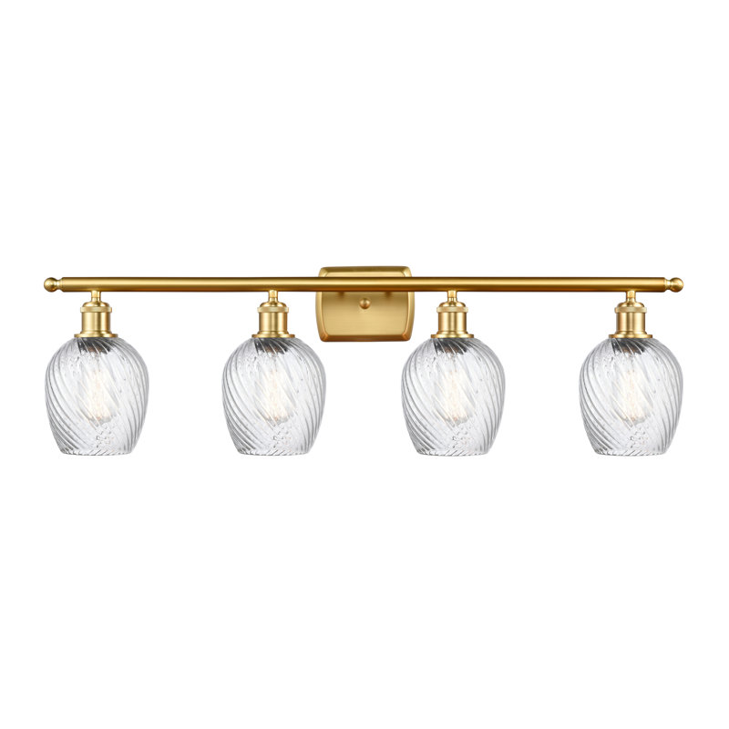 Éclairage de salle de bain à intensité variable 4 lumières Lyman, Motif cannelé transparent, Or satiné