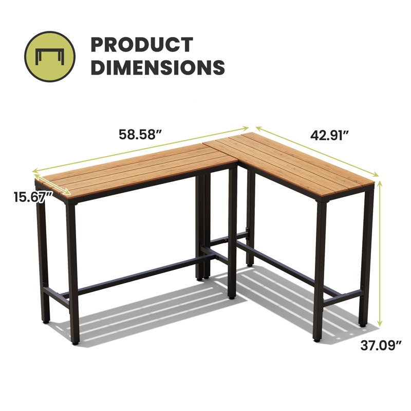 Arboleya Rectangular Metal Outdoor Bar Table, 37.09" H x 58.58" W x 42.91" D, Brown
