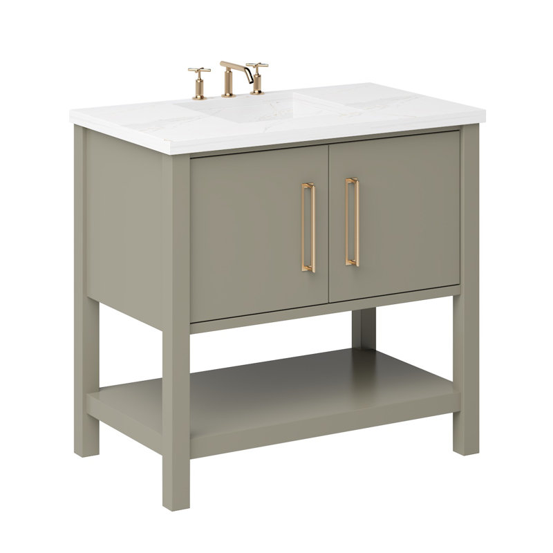 Kiawah Single Bath Vanity, French Olive, Satin Gold, 30"