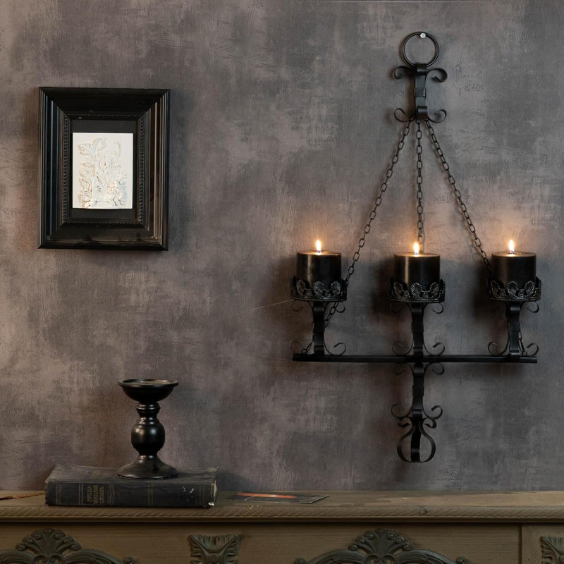 Appliques murales noires, 3 candélabres en fer