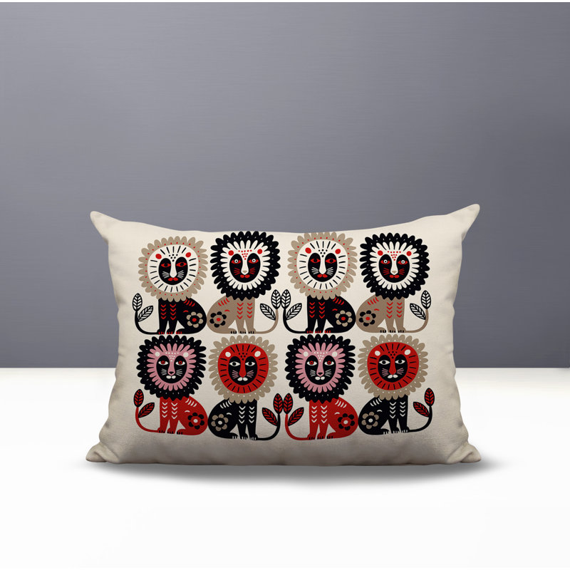 Oreiller rectangulaire intérieur / extérieur Bako Lion, Rectangle H 14 po x l 20 po, Rouge