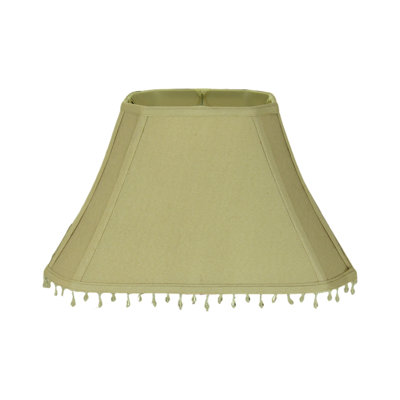 Rectangular  Beige Linen Fabric Shade With Decorative Beaded Fringe