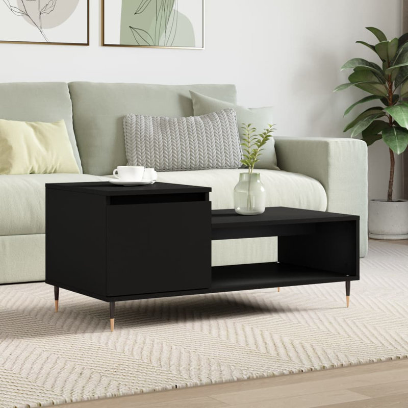Seegmiller Four Leg Coffee Table with Storage, Black