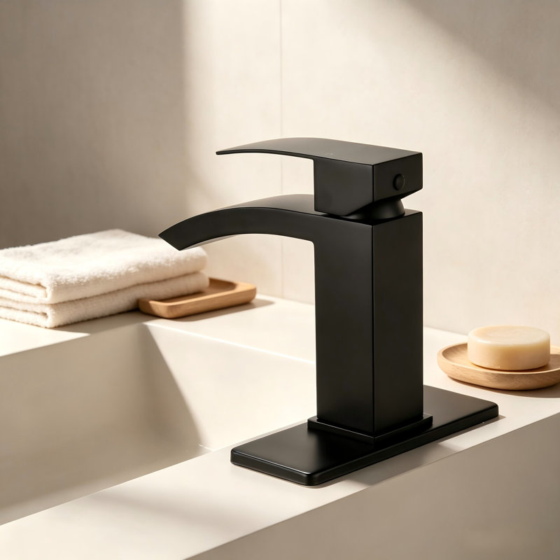 Robinet à un trou avec bonde escamotable, Noir mat