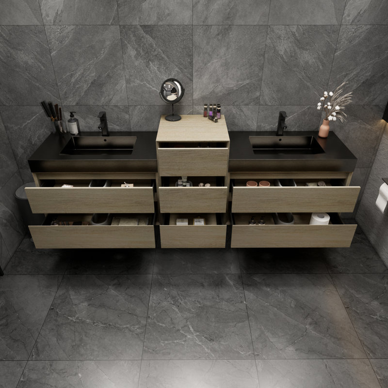 Golitz Wall-Mounted Double Bathroom Vanity Set, Coffee