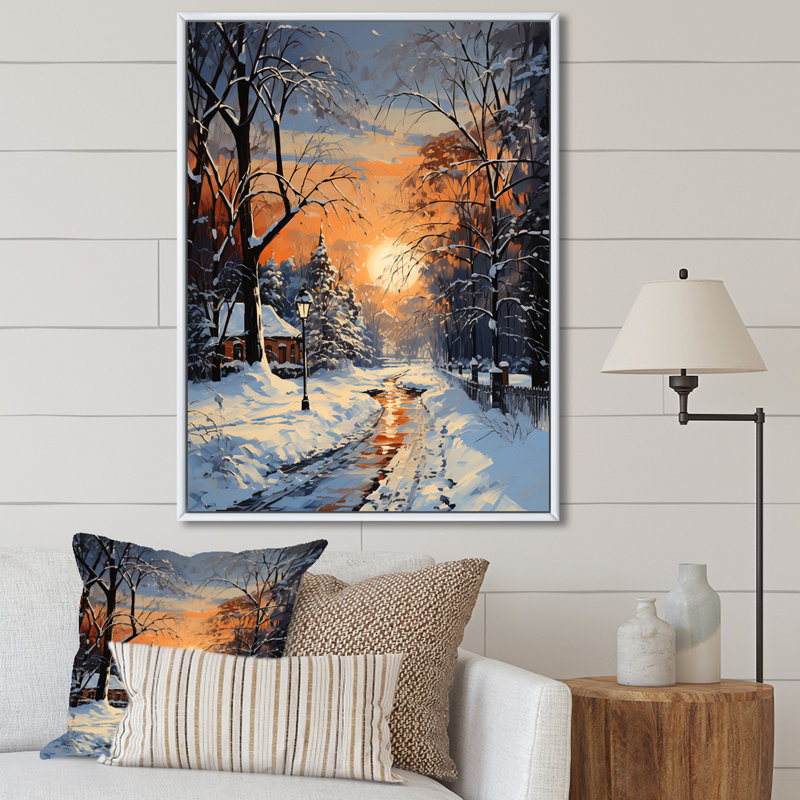 «Path Into Winter Forest IV - Winter Landscape», art mural, Cadre flottant blanc, H 44 po x l 34 po x P 1,5 po