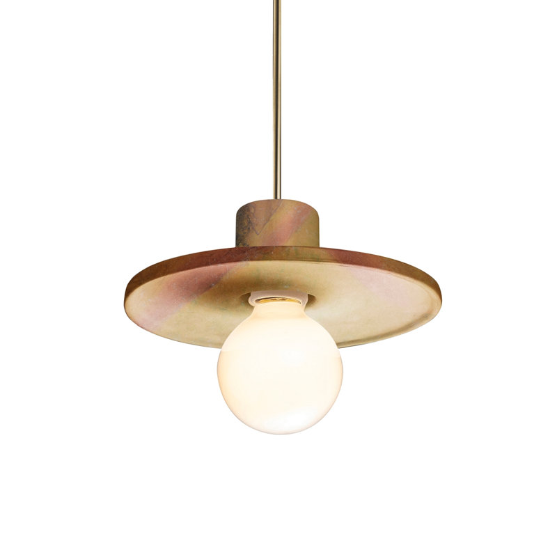 Luminaire suspendu 1 lumière Juliea, Ardoise jaune récolte, Laiton antique