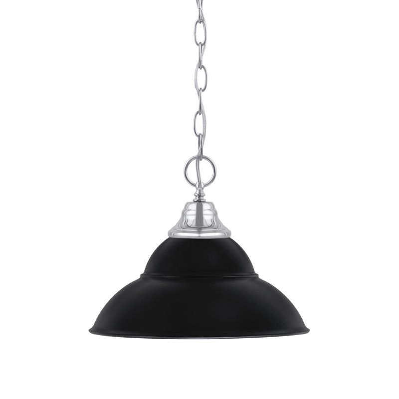 Luminaire suspendu en métal à double chaîne avec suspension Aeronwen, H 10,5 po x l 13 po, Noir mat, Chrome
