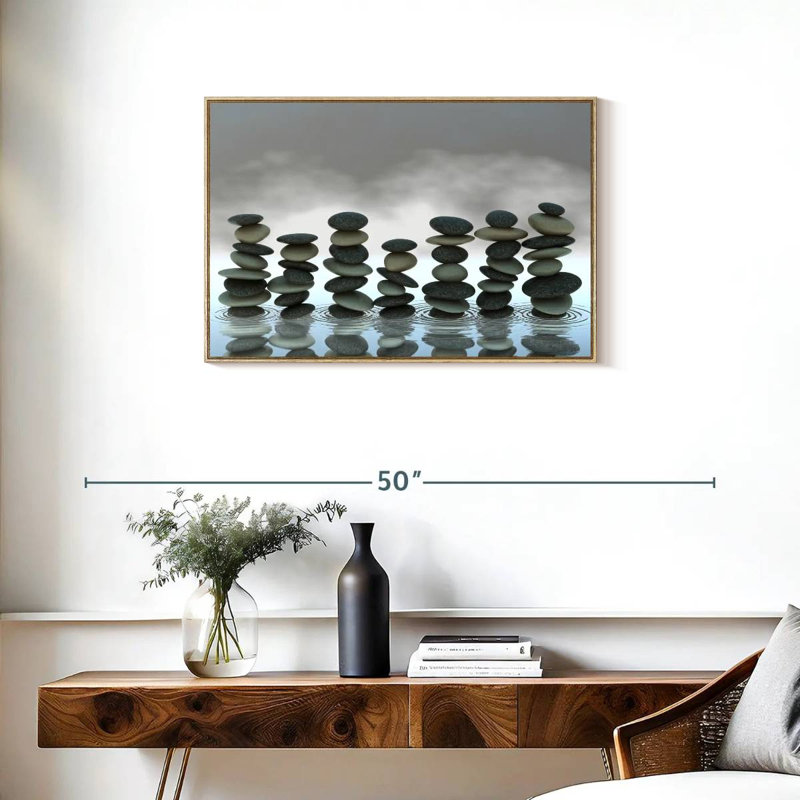 Pierres zen, Cadre flottant en bois naturel, 31 po x 21 po