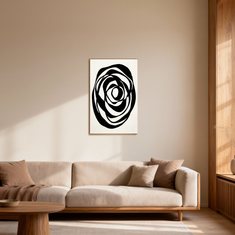 Abstrait abstrait en spirale noir et blanc, H 18 po x l 12 po