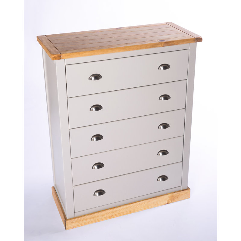 Keshawn 90cm W 5 - Drawer Chest of Drawers, Grey/Wood, Chrome