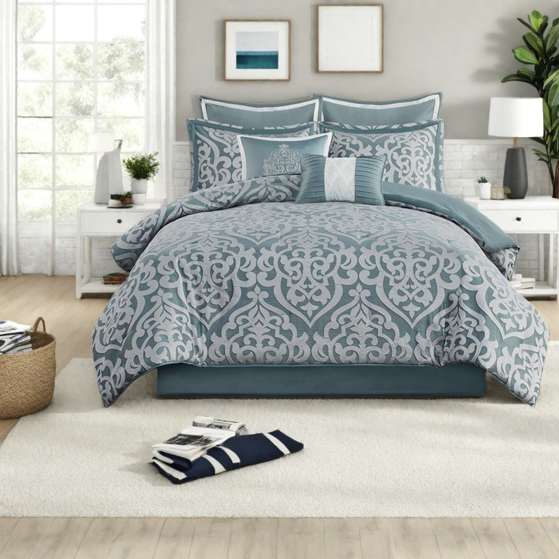 Piece Bedding Sets, Polyester Jacquard Cal King Damask For Home
