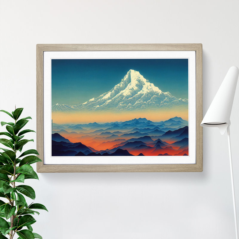 Victorious Japanese Mountains - Framed Print, 46cm H x 64cm W x 2cm D, Oak
