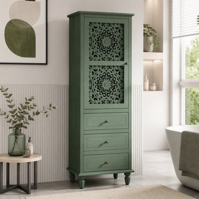 Armoire de rangement de style campagnard de 63 pouces avec porte sculptée
