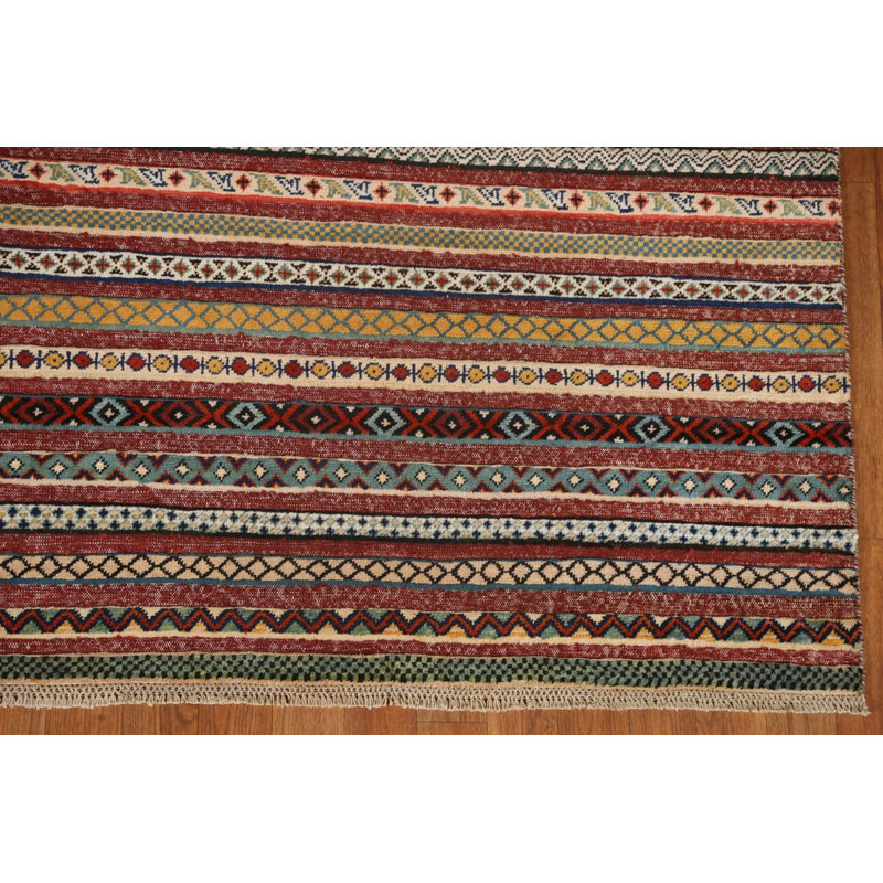 Tapis oriental rayé Gabbeh Kashkoli fait à la main 7 x 10