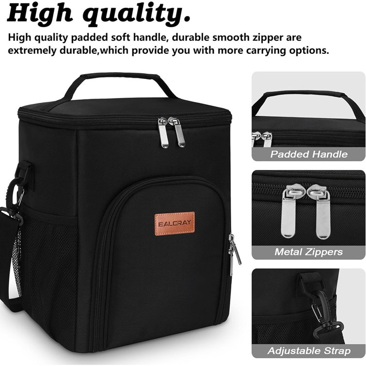 Insulated Lunch Box With Soft Padded Handles - Black With White