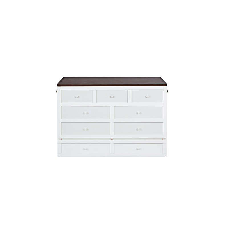 Armoire lit escamotable avec tiroir de rangement et station de charge Murphy, Double, Blanc / noyer