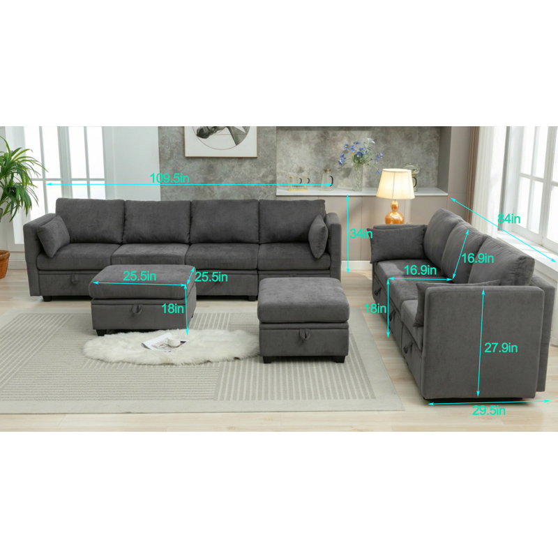 Ensemble de canapé modulaire convertible avec repose-pieds et rangement, repose-pieds inclinable avec rangement sous le siège
