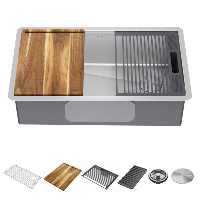 Delta Lorelai™ 32" L  Workstation Kitchen Sink Undermount 16 Gauge Stainless Steel Single Bowl