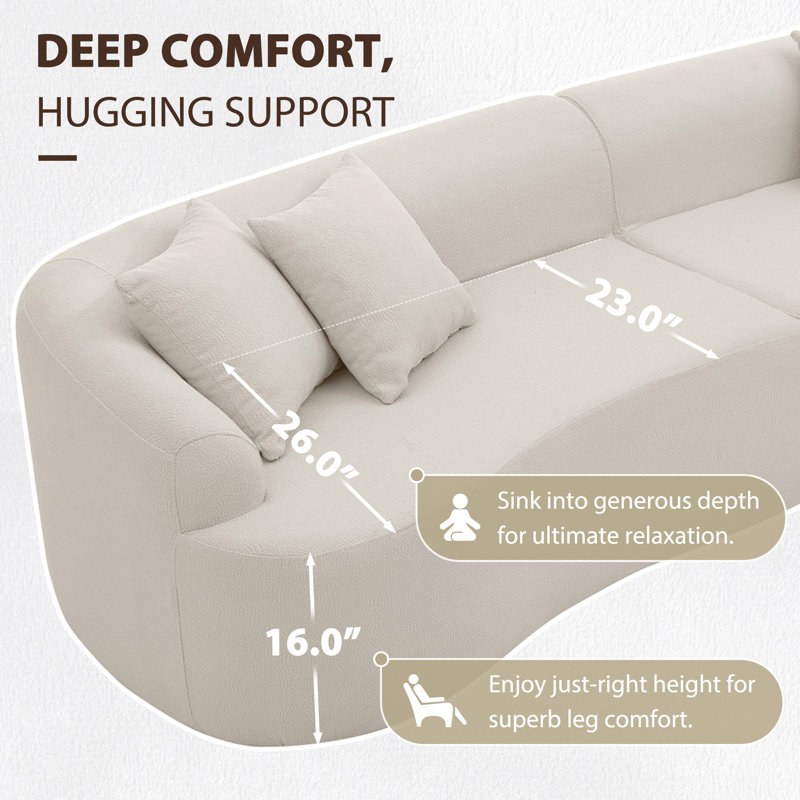 2-Piece Curved Symmetrical Modular Sofa, Full Foam Compressed Design, No Assembly Required, Teddy Upholstery, Beige Teddy