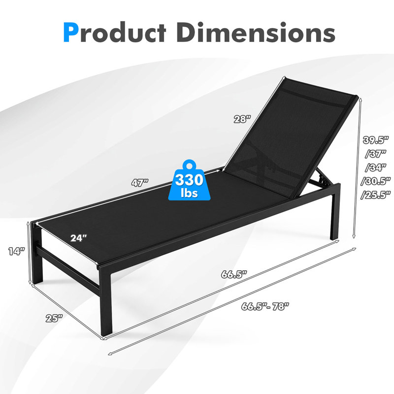 Chaise longue inclinable 78 po, Noir