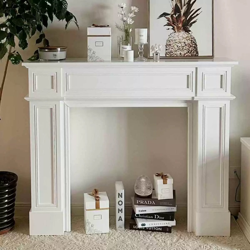Foyer autoportant en bois manufacturé blanc, H 43,31 po x l 39,37 po x P 7,87 po, Blanc