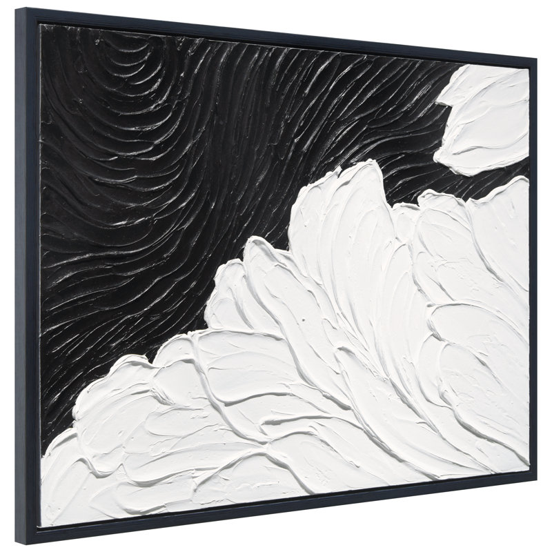 Monochrome Black and White Abstract Canvas Painting, 30" x 40"