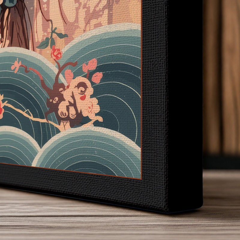 Mountain Bloom Japandi - Wrapped Canvas, 18x12 - 45.7 x 30.5 cm, Black Border