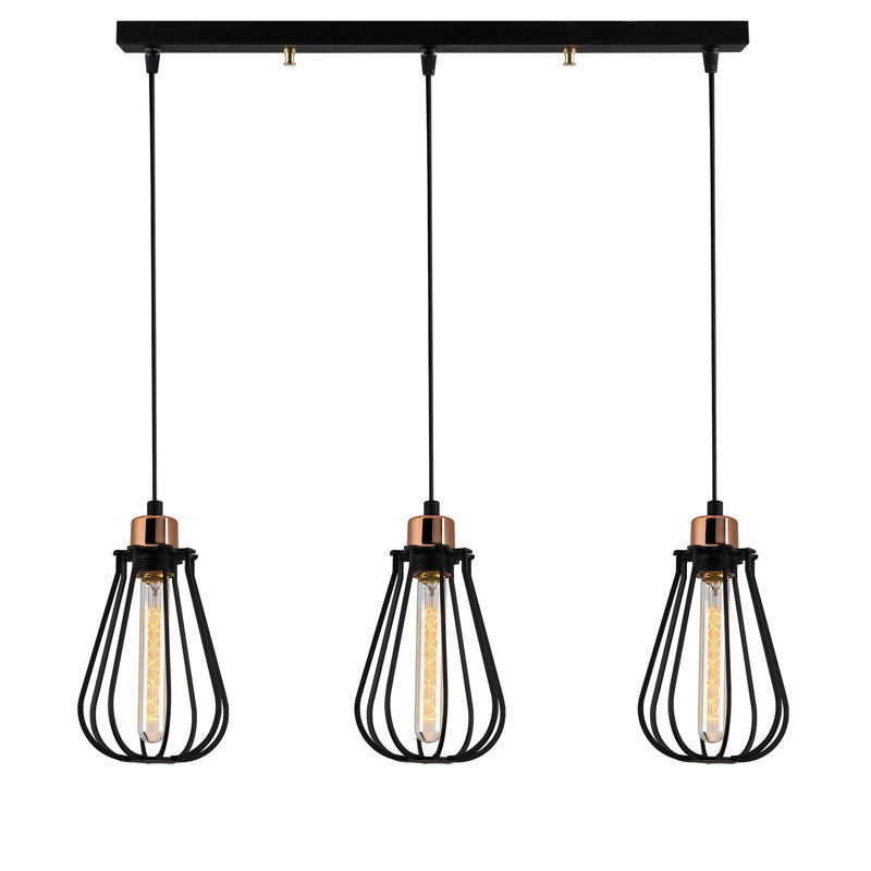 Luminaire suspendu géométrique à 3 lumières pour îlot de cuisine Crewe