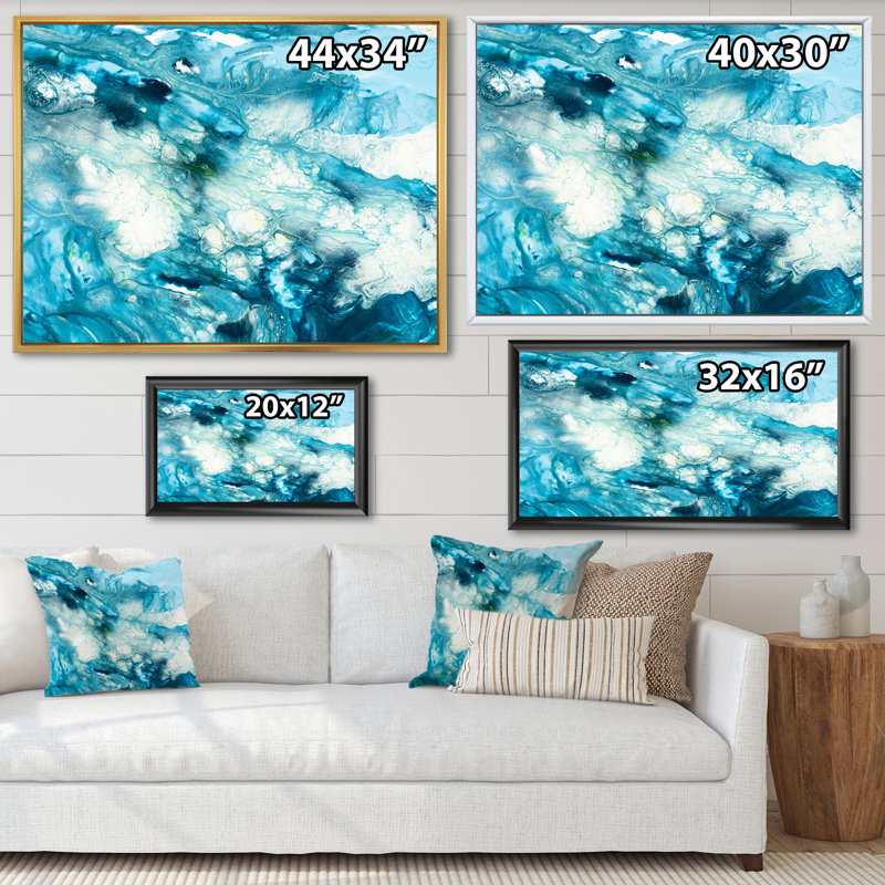 Liquide bleu univers - peinture sur toile, H 16 po x l 32 po, Cadre flottant en érable