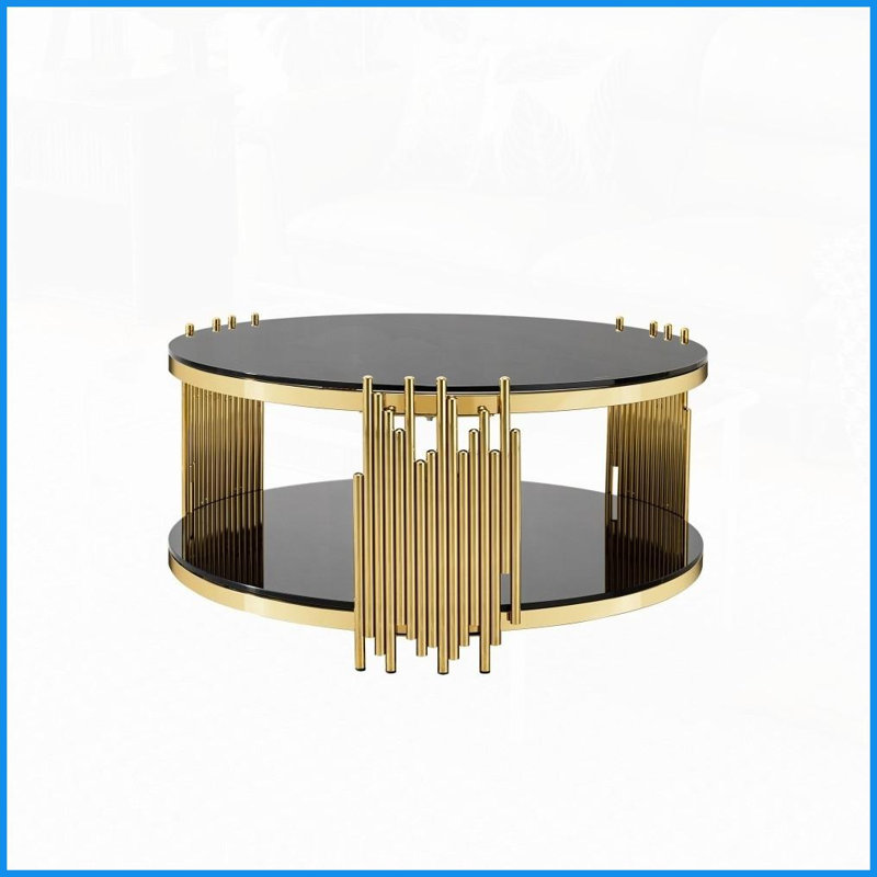 Table basse ronde en verre trempé noir avec structure en acier inoxydable - facile à nettoyer et peu encombrante pour le salon Plus