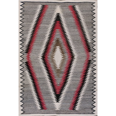 Exciting Tribal Geometric Diamond Design Antique Gray Native American Navajo Flatweave Rug