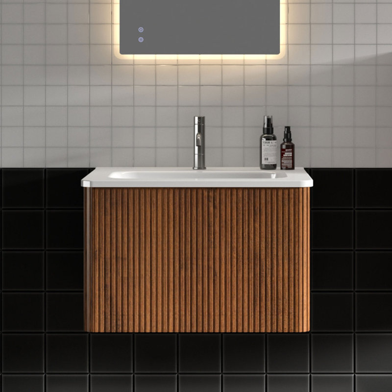 Meuble-lavabo simple 24 po avec plateau en bois Beanna