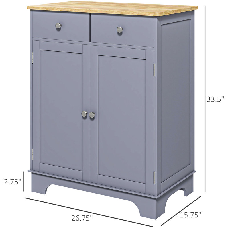 Buffet gris, 2 tiroirs et porte double, tablette réglable pour un salon enchanteur, armoire de rangement avec tiroirs de cuisine, -